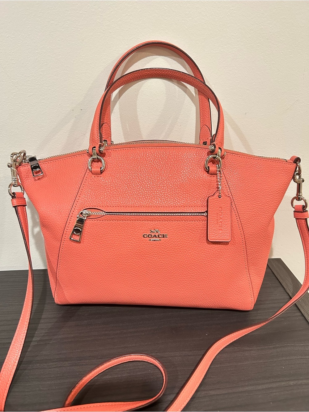 Coach Prairie Satchel Crossbody Handbag Coral  Pink Pebbled Leather Style#56674